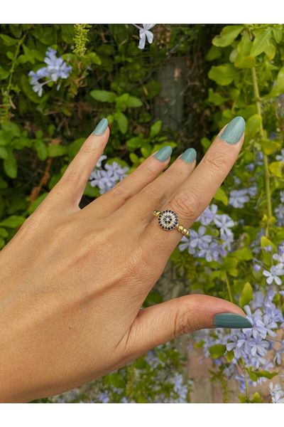 marsel aksesuar Steel Evil Eye Stone Detailed Adjustable Ring