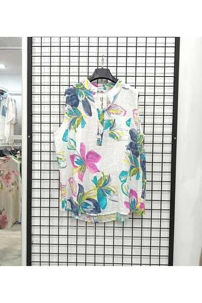 Butik Şans Floral Pattern Zero Sleeve Italian Blouse