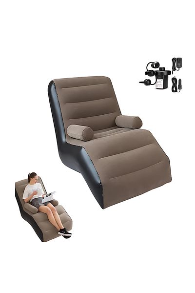 Blasko Fotoliu Gonflabil cu Cotiere, Impermeabil, Pliabil, Maro/Negru, Multifunctional