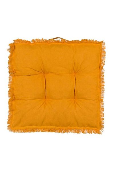 OEM Floor Cushion Cotton Mustard Yellow with Fringe