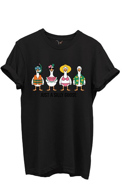 WİDİ Just a Silly Goose Scris Fun Goose Characters Imprimat 100% bumbac Tricou unisex cu croiala normală