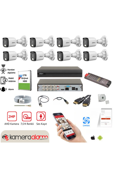 kamera alarm sepeti Dahua 8 Kameralı Gece Gündüz Görüşlü Dahili Mikrofonlu Gü...