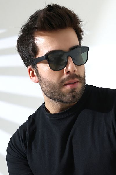 Lozzo Men's Black Solid Glass Matte Sunglasses 23039-1 C2 m Yk