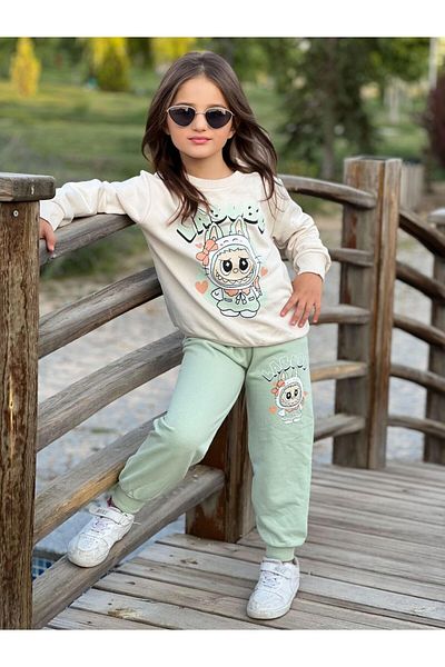 KGN GİYİM Girl's Seasonal Bottom Top Tracksuit Set Cotton