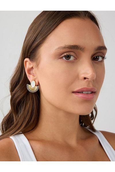 Jimmy Key Gold Color Enamel Detailed Sun Figured Earrings