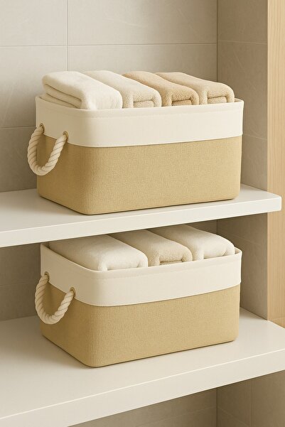 LUXWAY HOME 2'li Jüt Kumaş Dekoratif Sepet – Orta Boy, Banyo, Oyuncak veya Do...