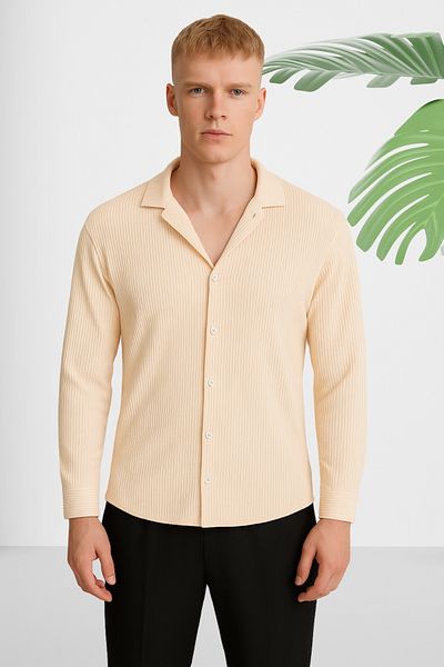 Ferhatlı Men's Corded Shirt Ottoman Fabric Lycra Seasonal Long Sleeve Shirt