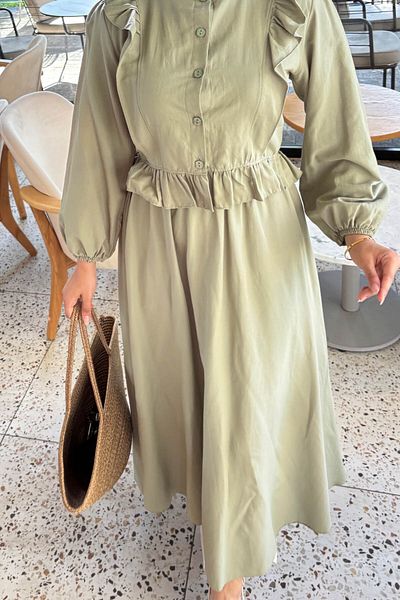 Tesettür Diyarı Women's Tricot Fabric Ruffled Hijab Suit