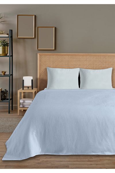 Evim 100% Natural Cotton 4 Layer Muslin Luxury Single Pique Set Light Blue 160X230Cm