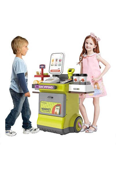 TOY LAND مجموعة ألعاب سوبر ماركت مكونة من 48 قطعة عربة تسوق تظاهرية مع أضواء ...