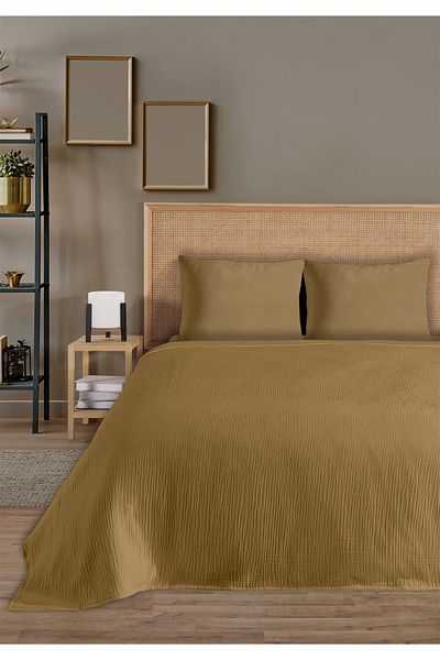 Evim 100% Natural Cotton 4 Layer Muslin Luxury Single Pique Set Mustard 160X230Cm