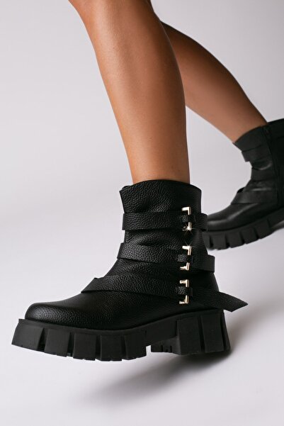 Vanilla Days Ghete tip bocanc Maya piele naturala neagra bizonata