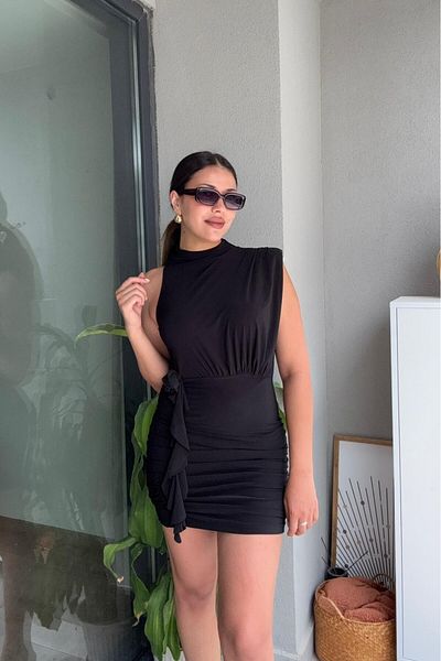 Güneş Asymmetrical Draped One Shoulder Mini Dress