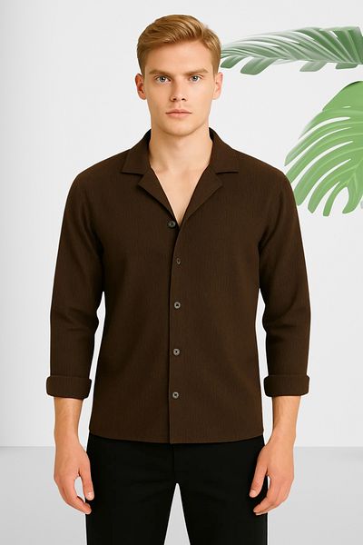 Ferhatlı Men's Corded Shirt Ottoman Fabric Lycra Seasonal Long Sleeve Shirt