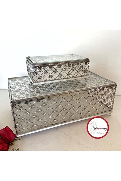 Gelincimherşey Cam Kapaklı Taşlı Metal Kafes 2'li Çeyiz Sandığı