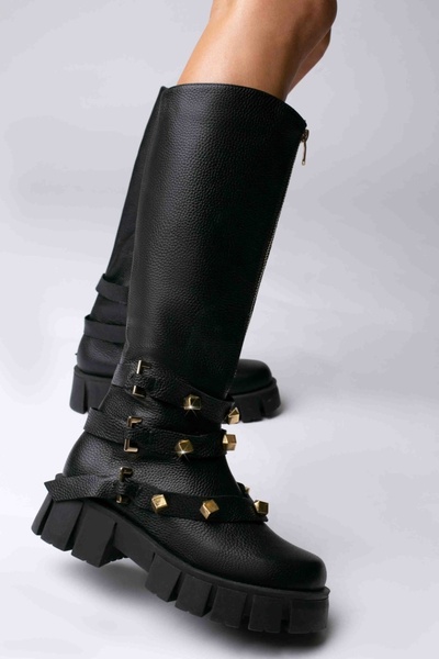 Vanilla Days Ghete tip bocanc Elizze piele naturala neagra bizonata