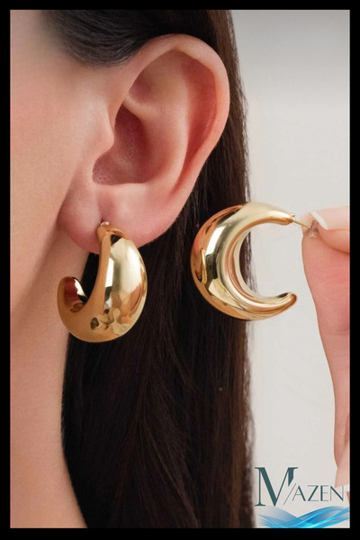 MAZEN أقراط ذهبية سميكة على شكل قمر |   نموذج هلال |   إكسسوار نسائي أنيق |  ...