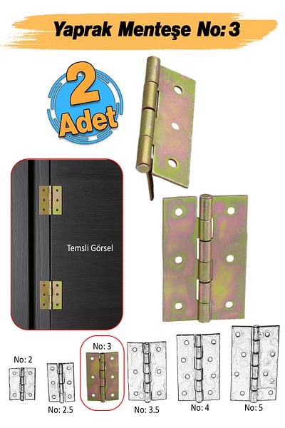 Badem10 2Pcs Solid Brass Yellow No 3 Metal Leaf Hinge Furniture Window Door Cabinet Pvc Hinge Two Sash
