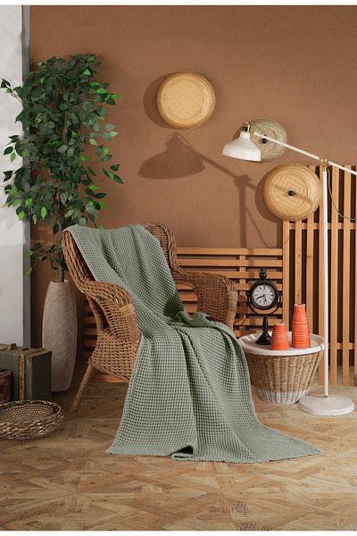 destinyhometex Waffle Pattern Fringeless Sofa Cover/Tv Blanket 100X200Cm
