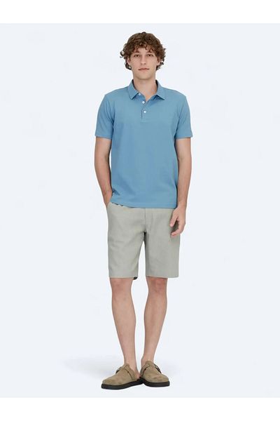 Kip Blue Polo Neck Cotton Blend T-Shirt