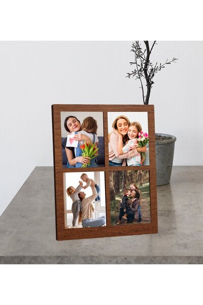 GİFTSTİME 4 Photo Wooden Mdf Picture Collage Frame Special for Mother's Day (Black)