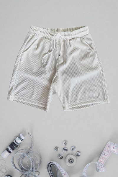 Ferhatlı Women's Men's Corded Shorts Ottoman Fabric Seasonal Lycra Lace-Up Shorts with Pockets