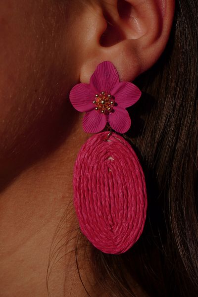 Rumon Floral Oval Straw Dangle Earrings