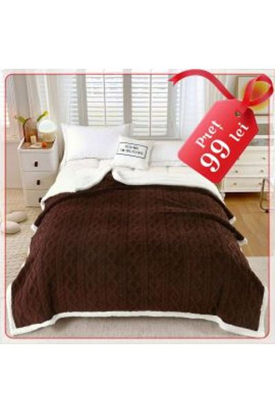 Ralex Patura cu blanita model tip Tricot, pentru pat dublu 200 x 230 cm, Maro