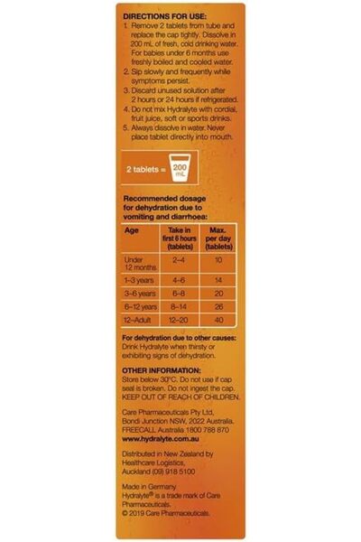 HYDRALYTE Effervescent Electrolyte Tablets by Hydralyte, Orange Flavor (20 servings)