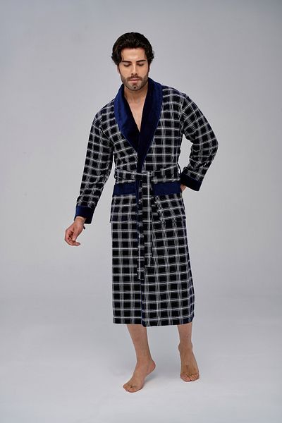 Nuşa Robă elegantă pentru bărbați din bumbac jacquard în carouri