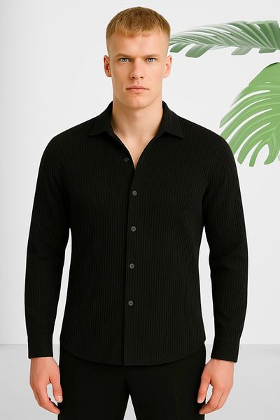 Ferhatlı Men's Corded Shirt Ottoman Fabric Lycra Seasonal Long Sleeve Shirt