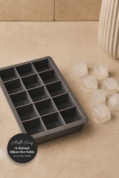 Anadolu Saray 2-Piece 15-Compartment Silicone Ice Mold 15-Piece Square Silicone Ice Box Practical Ice Mold for Cocktails and Presentations