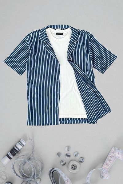 Ferhatlı Men's Waffle Shirt Short Sleeve Cotton Fabric Striped Seasonal Lycra Oversize