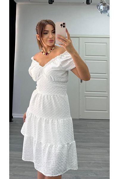 Daves Premium Quality Lining Brode Fabric Dress White