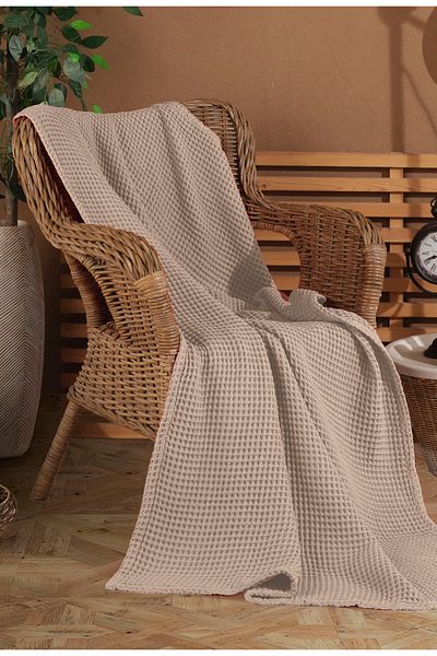 destinyhometex Waffle Pattern Fringeless Sofa Cover/Tv Blanket 100X200Cm