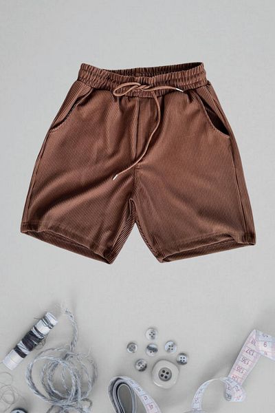 Ferhatlı Women's Men's Corded Shorts Ottoman Fabric Seasonal Lycra Lace-Up Shorts with Pockets