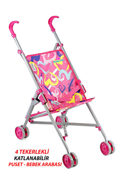 hediyecik Oyuncak Baston Metal Puset 4 Tekerlekli Bebek Arabası 55 Cm