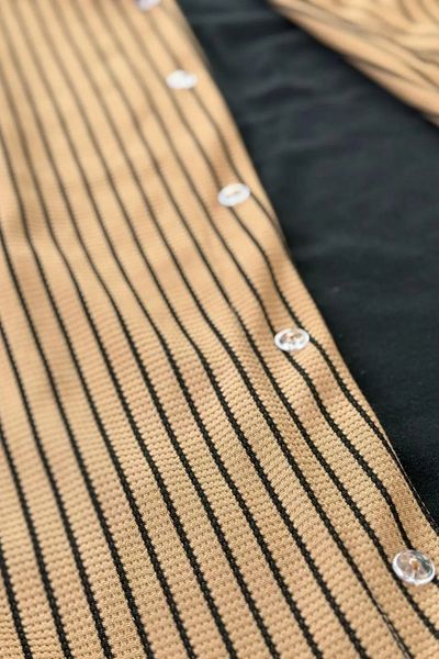 Ferhatlı Men's Waffle Shirt Short Sleeve Cotton Fabric Striped Seasonal Lycra Oversize