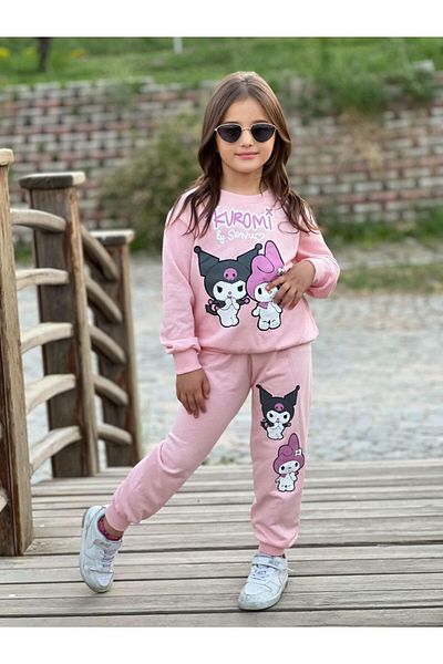 KGN GİYİM Girl's Seasonal Bottom Top Tracksuit Set Cotton