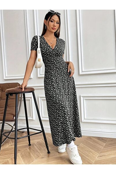 Modayakamoz Yeni Sezon Kadın Kısa Kollu Kruvaze Yakalı Çiçek Desenli Süprem E...