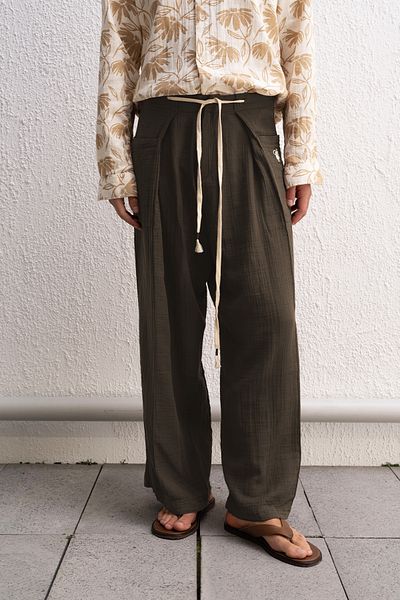 GIESTO PANTALONI BOHEMIANI KHAKI CU șireturi