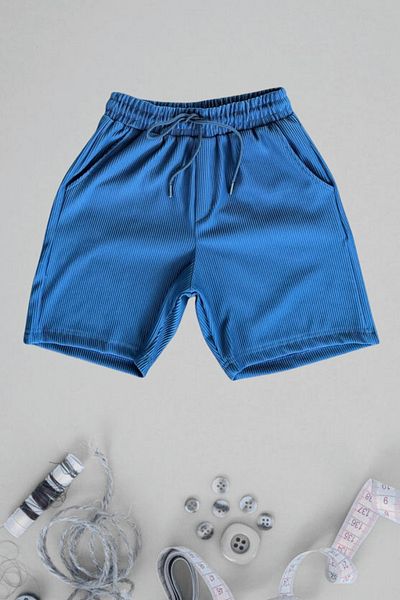 Ferhatlı Women's Men's Corded Shorts Ottoman Fabric Seasonal Lycra Lace-Up Shorts with Pockets