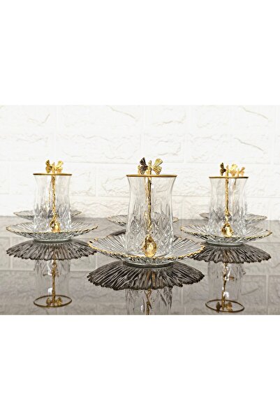 atabey home طقم شاي مكون من 18 قطعة - 6 أكواب، 6 أطباق، 6 ملاعق فراشة، وأكواب...