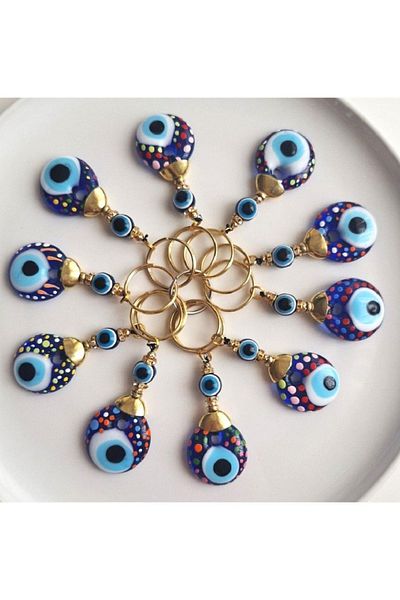 Svc Aksesuar Gift 10-Piece Evil Eye Beaded Keychain 9.5 cm