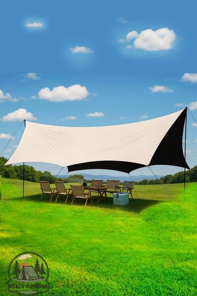 Realx Güneşlik Tente Plaj, Kamp Araba Gölgeliği Dayanıklı 210D Oxfor Kumaş Su Geçirmez Çadır 600*300 Cm