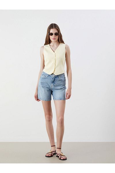 LC Waikiki New Season V-Neck Linen Look Women's Classic Vest - S5R853Z8