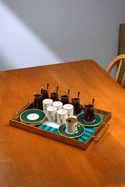 Glore Green Line 25 Piece Tea - Coffee Set with Tray for 6 People