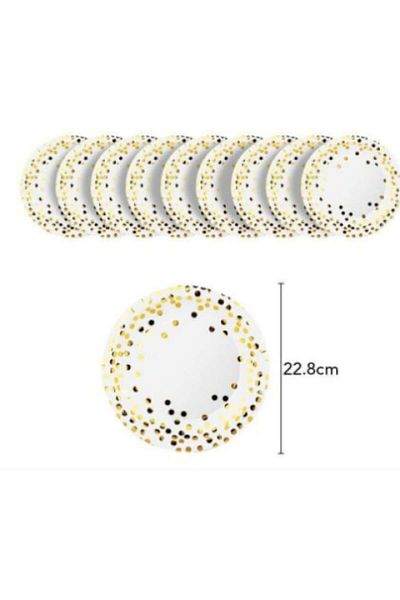 Flo Set 10 farfurii, diametru 23 cm, alb/auriu