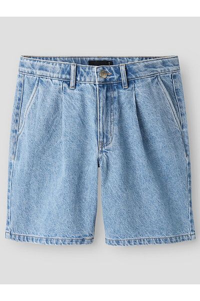 Şans Women's Plus Size Blue Denim Shorts with Side Pockets 65N39027