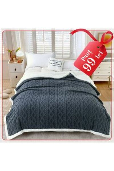 Ralex Blanket with faux fur, Tricot style, for double bed 200 x 230 cm, Anthracite Gray
